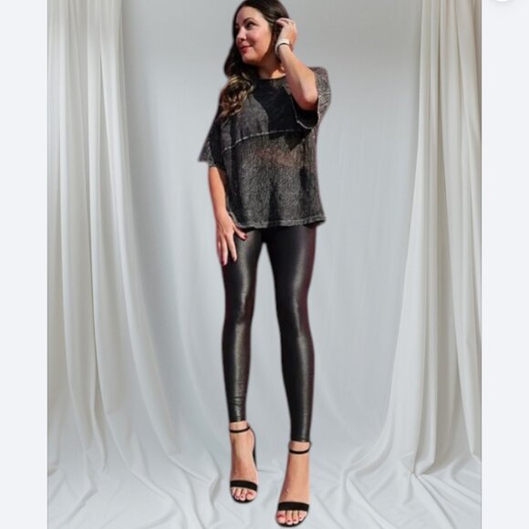 Santiny Women’s High Waist Black Leggings Shiny Look Size: M - Picture 1 of 8